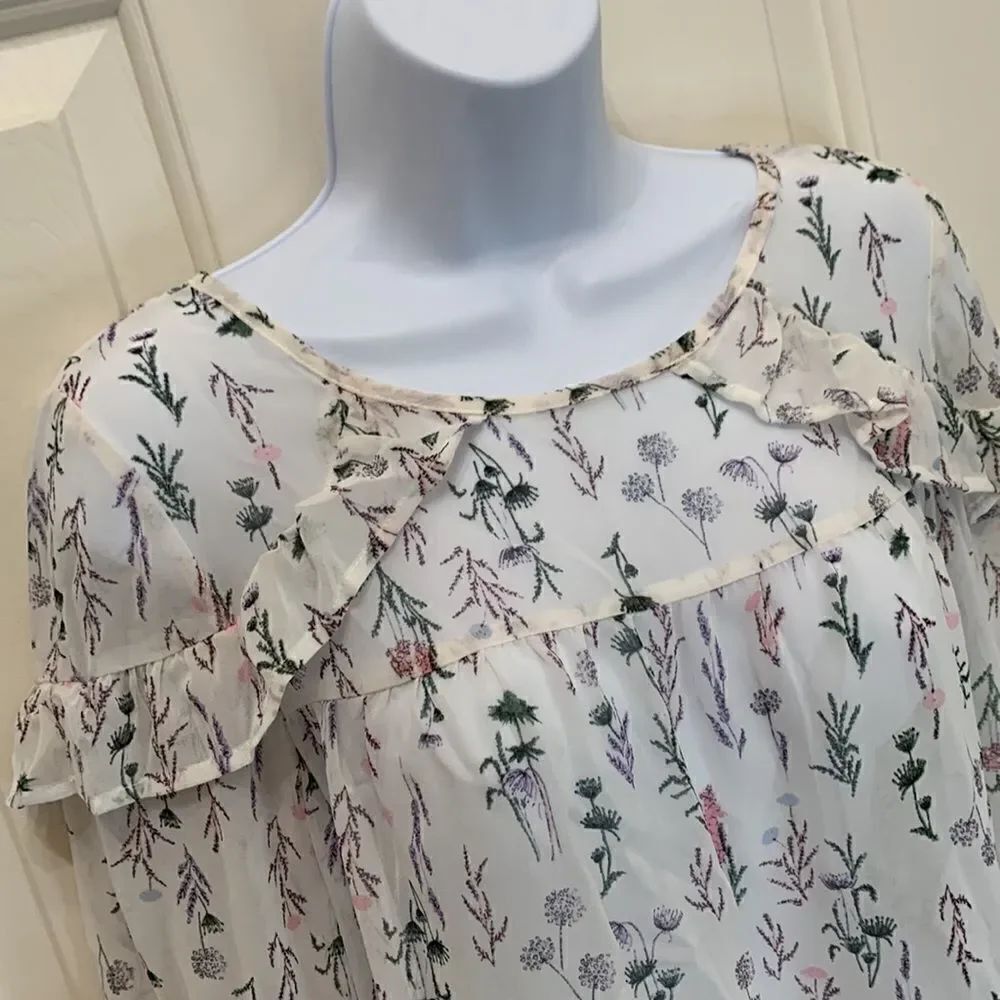 Spirit Of Grace Small SHEER Floral Scoop Neck 3/4 Flutter Sleeves Fire Soul NEW - Picture 3 of 13